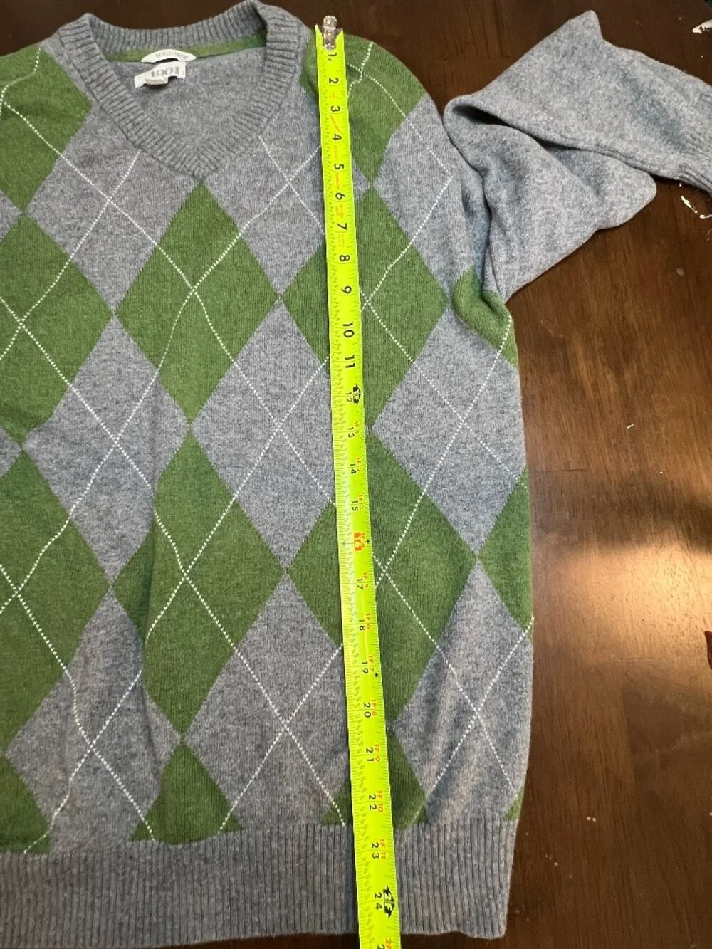 Vintage Nordstroms 1901 Gray & Green Argyle Cashmere Cotton Blend Pullover Men M